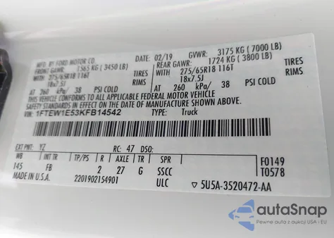 2019 Ford F-150 Xlt из США, поврежденный, VIN 1FTEW1E53KFB14542